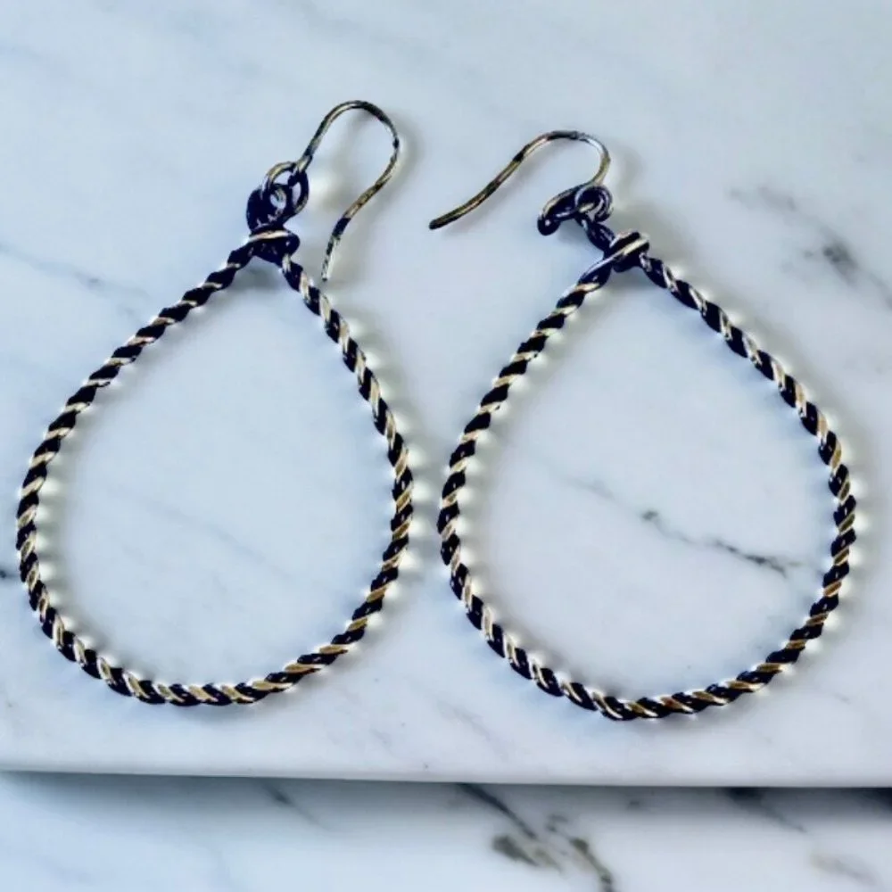 Twisted Silver Earrings Wire Hook Drop Dangle Hoops